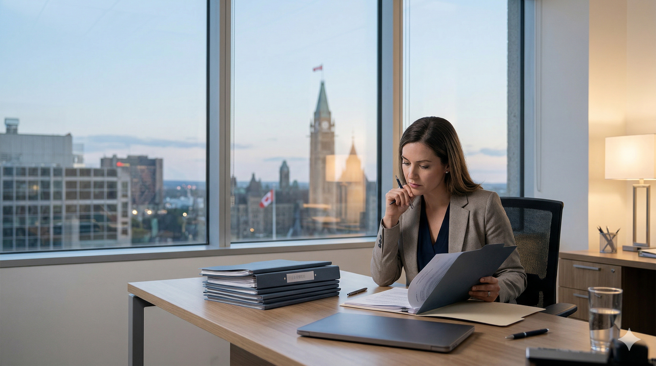 Professional Canadian law office scene representing humanitarian and compassionate permanent residence options after Bill C-12